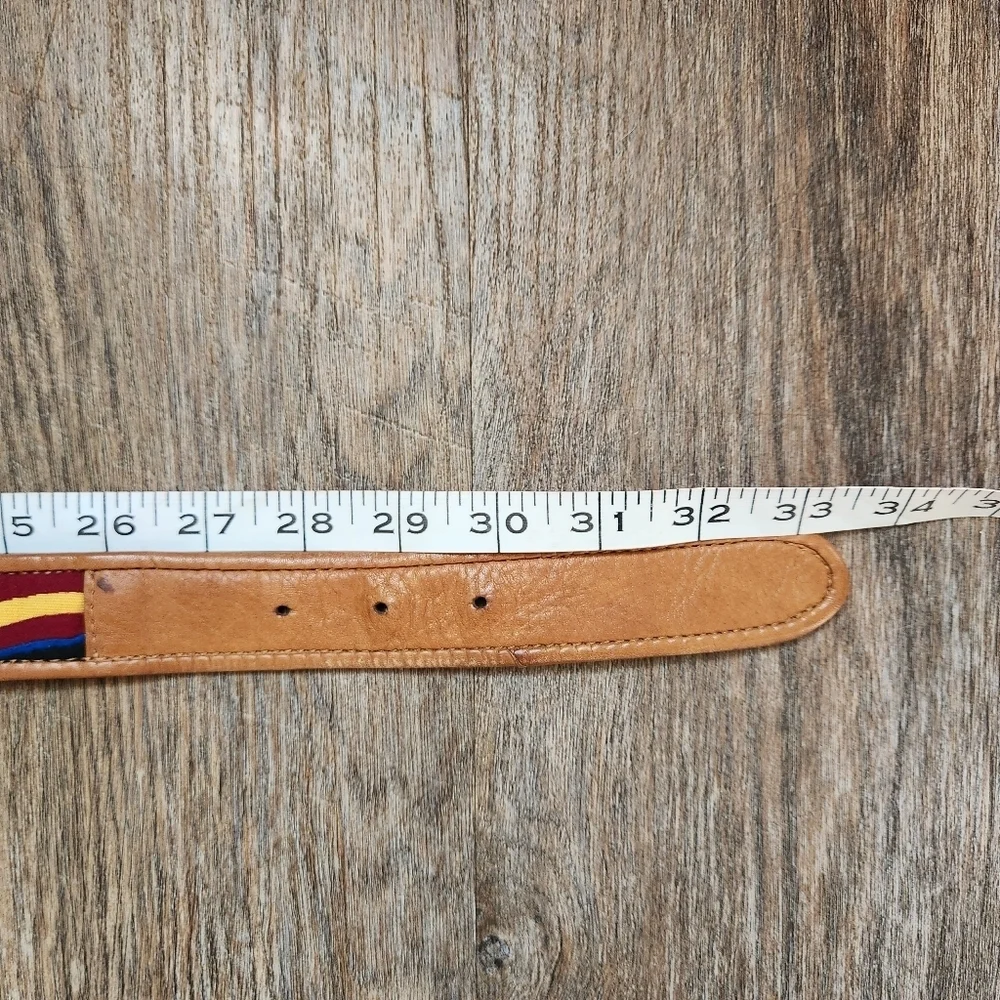 Genuine Leather Tan and Red Statement Belt 33